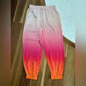 SOLD! Badgley Mischka Pink Peach Orange 100% Silk Joggers Loungewear Pants M